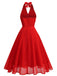 [Vorverkauf] 1950er Solide Halter V-Ausschnitt Netz Rückenfrei Kleid