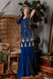 Blau 1920er Pailletten Maxi Klappe Kleid
