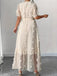 Beige 70er Kleid mit V-Ausschnitt und Blumen