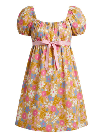 Orange & Rosa 60er Kleid mit Blumen und Schleife