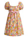 Orange & Rosa 60er Kleid mit Blumen und Schleife