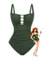 1950er Gerafft Cutout Bauch-Formend Einteiliger Badeanzug