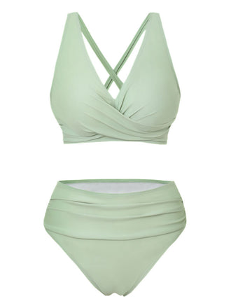 Vintage-Wickelbikini mit gekreuztem Oberteil und hochgeschnittenem Höschen im Retro-Stil der 1950er Jahre