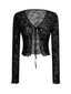 1980er Sheer Botanischer Druck Schnürung Cardigan