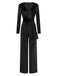 1970er Samt Tief V-Ausschnitt Langarm Jumpsuit