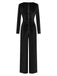 1970er Samt Tief V-Ausschnitt Langarm Jumpsuit