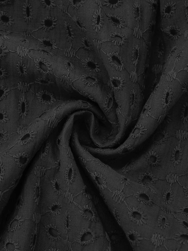 1940er Solide Baumwolle Ausgeschnitten Gesmokt Rüschen Kleid