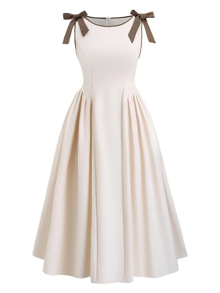 [Übergröße] Beige 40er Ärmelloses Kleid mit Schnürung