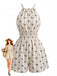 Beige 50er Ärmelloses Romper mit Neckholder und Schleife