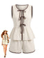Beiges 50er Weste & Shorts Set mit Bindung vorn