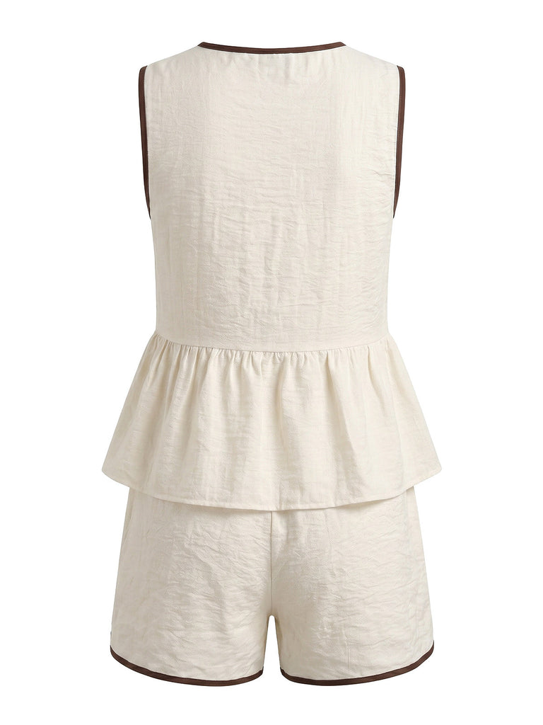 Beige 50er Shorts mit Vorderbindung und Weste