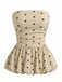 Beige 50er Trägerloses Top mit Polka-Dots und Peplum
