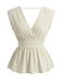 Beige 50er Ärmelloses Bluse mit V-Ausschnitt und Peplum