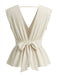 Beige 50er Ärmelloses Bluse mit V-Ausschnitt und Peplum