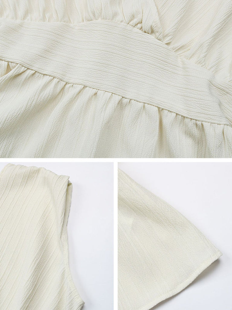 Beige 50er Ärmelloses Bluse mit V-Ausschnitt und Peplum