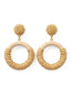 Beige Vintage Ohrringe mit Rattan und Wood