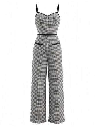 Schwarzer 30er Jumpsuit mit Spaghettiträger und Karo