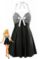 Schwarzes 40er Neckholder-Tankini-Set mit Streifen und Schleife