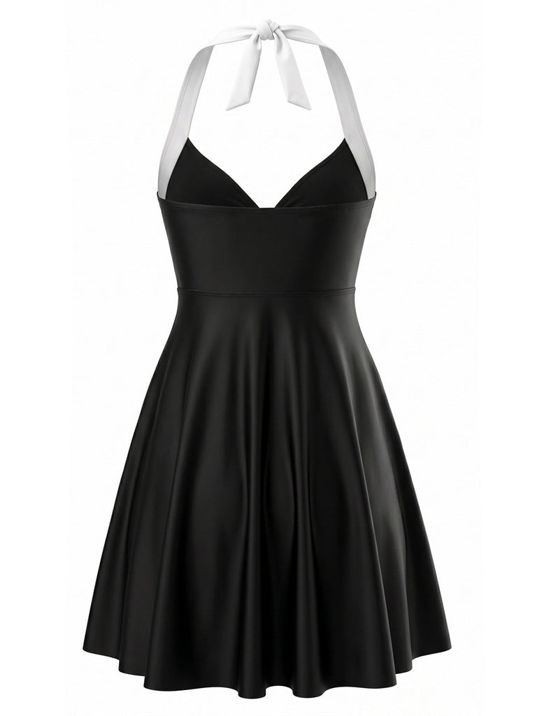 Schwarzes 40er Tankini-Set mit Neckholder und Schleife