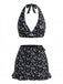 3PCS Schwarz 1960er Halfter Ditsy Blumen Bikini-Set & Abdeckung Up