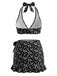 3PCS Schwarz 1960er Halfter Ditsy Blumen Bikini-Set & Abdeckung Up