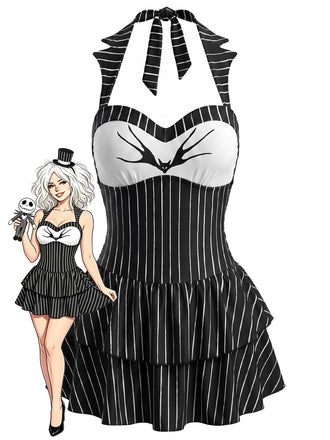 Schwarzes 50er Gothic Badekleid mit Neckholder und Schläger