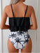 Schwarz 1950er Rüschen Palmen Tankini Set
