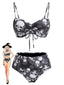 Schwarzes 80er Gothic Bikini-Set mit Kordelzug und Totenkopf
