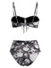 Schwarzes 80er Gothic Bikini-Set mit Kordelzug und Totenkopf