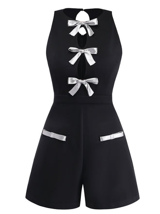 Schwarzer 80er Ärmelloses Romper mit Neckholder und Schleife