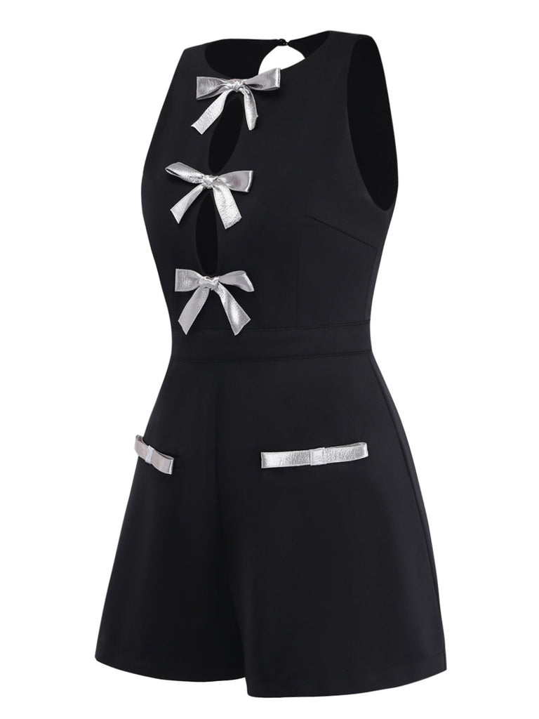 Schwarzer 80er Ärmelloses Romper mit Neckholder und Schleife