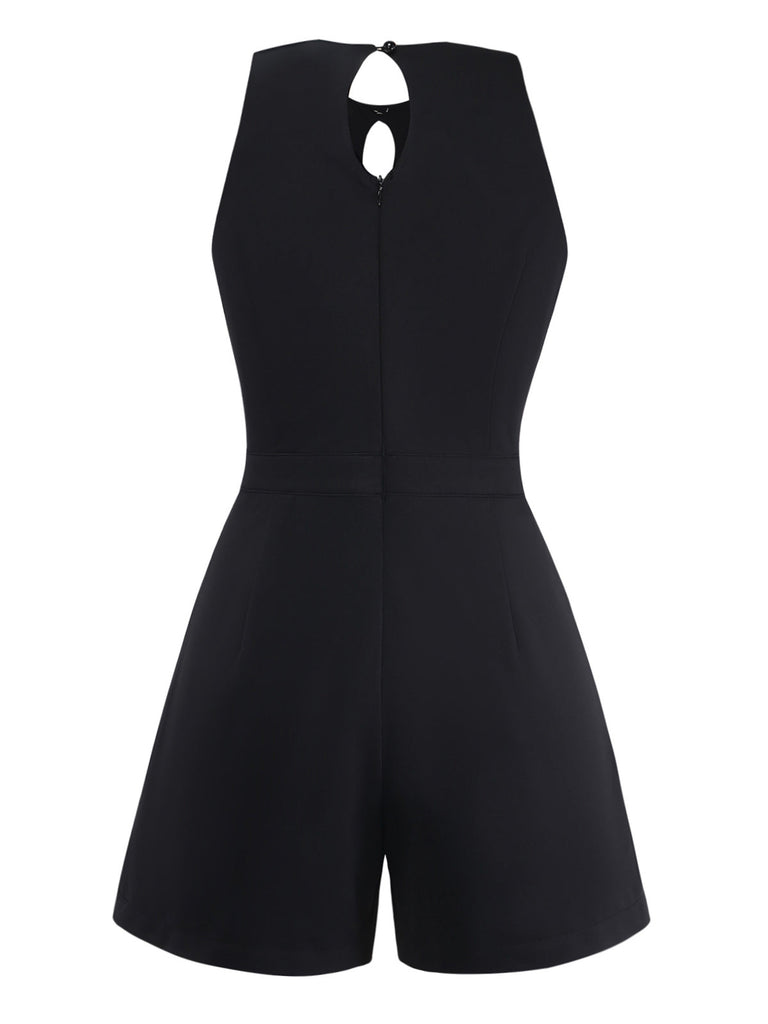 Schwarzer 80er Ärmelloses Romper mit Neckholder und Schleife