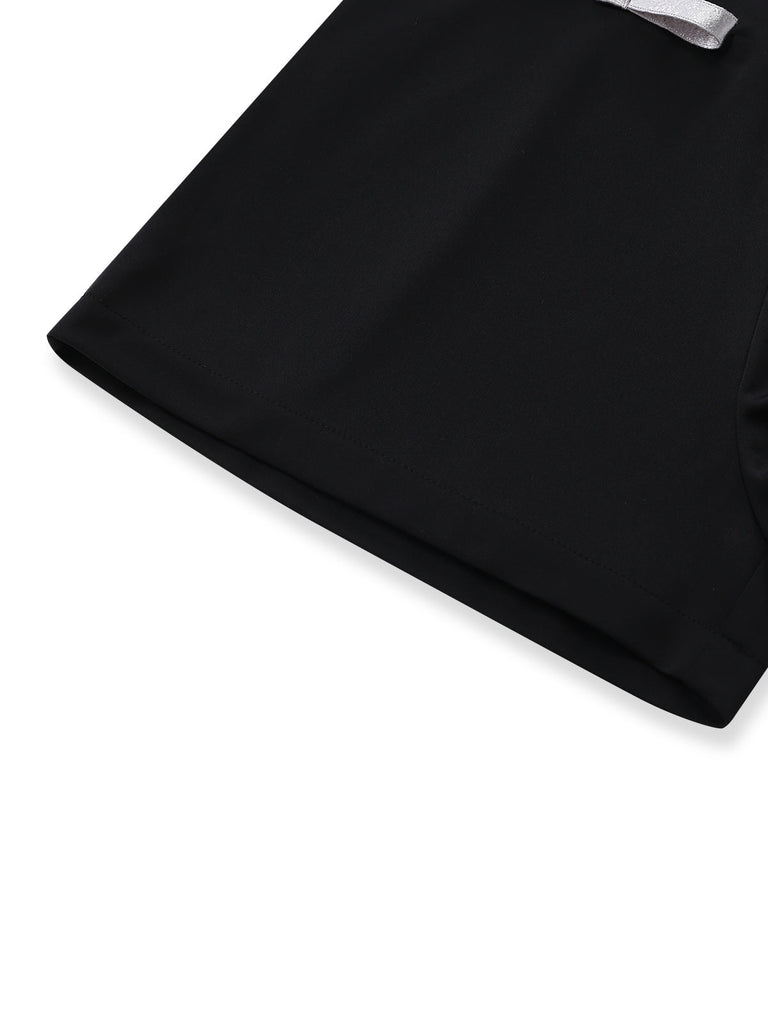 Schwarzer 80er Ärmelloses Romper mit Neckholder und Schleife