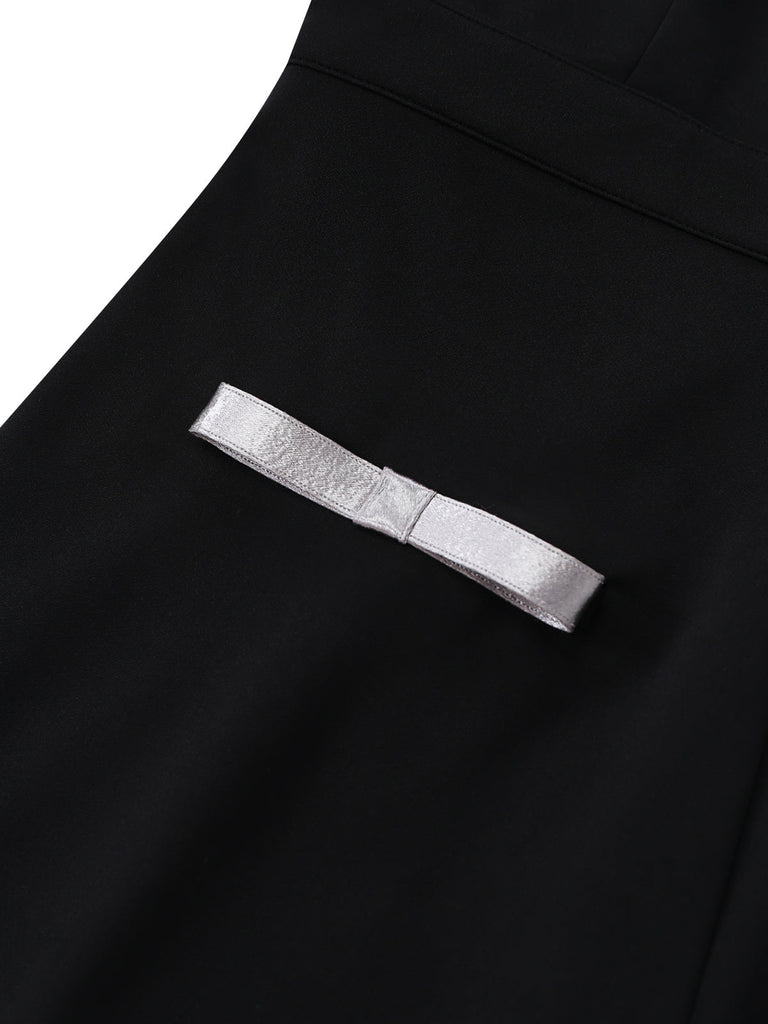 Schwarzer 80er Ärmelloses Romper mit Neckholder und Schleife