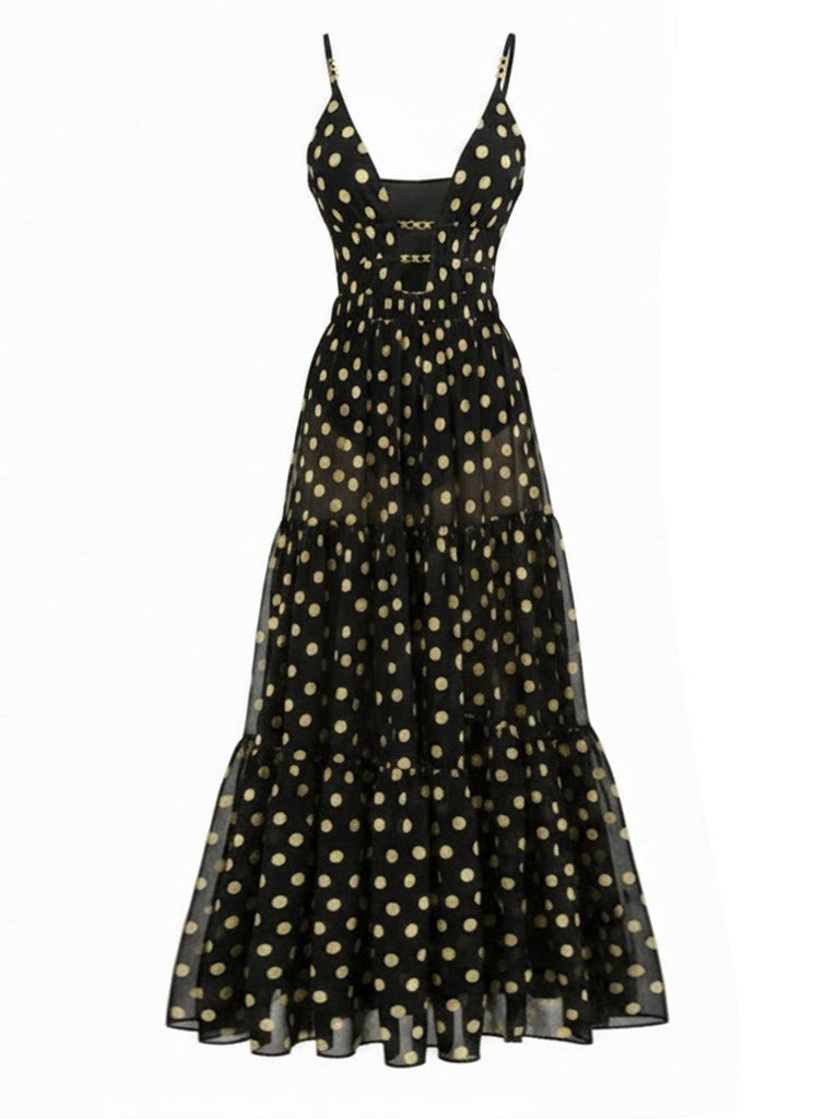 Schwarzer 80er Badeanzug & Cover-Up mit Polka-Dots und Rock