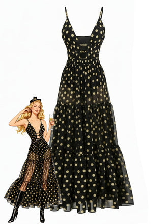Schwarzer 80er Badeanzug & Cover-Up mit Polka-Dots und Rock