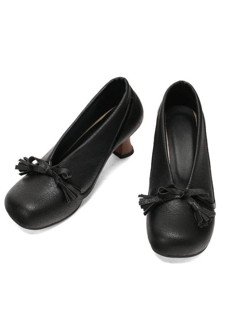 Retro Bogen PU Rundspitze Blockabsatz Schuhe