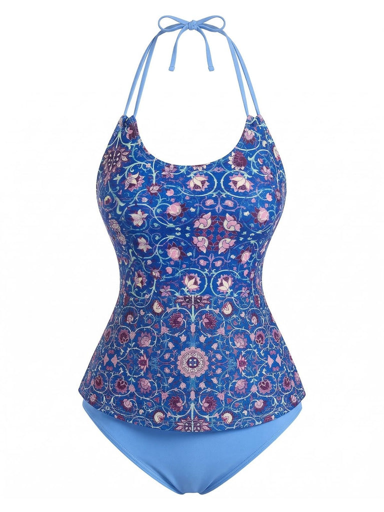 1940er Halter Retro Blumen Prints Tankini-Set