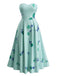 1940er Trägerlos Blumen High Waist Swing Kleid