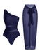 Badeanzug und Strandkleid im Stil der 1950er Jahre mit asymmetrischem Träger, Raffungen und Bauchkontrolle – Vintage-Badeanzug im Pin-up-Stil