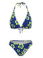 Blau 1960er Blumen Tropisch Bikini Set