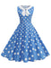 Blau 1950er Polka Dot Peter-Pan-Kragen Ärmelloses Kleid