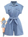 Blau 1980er Denim Durchgeknöpft Utility Romper-model