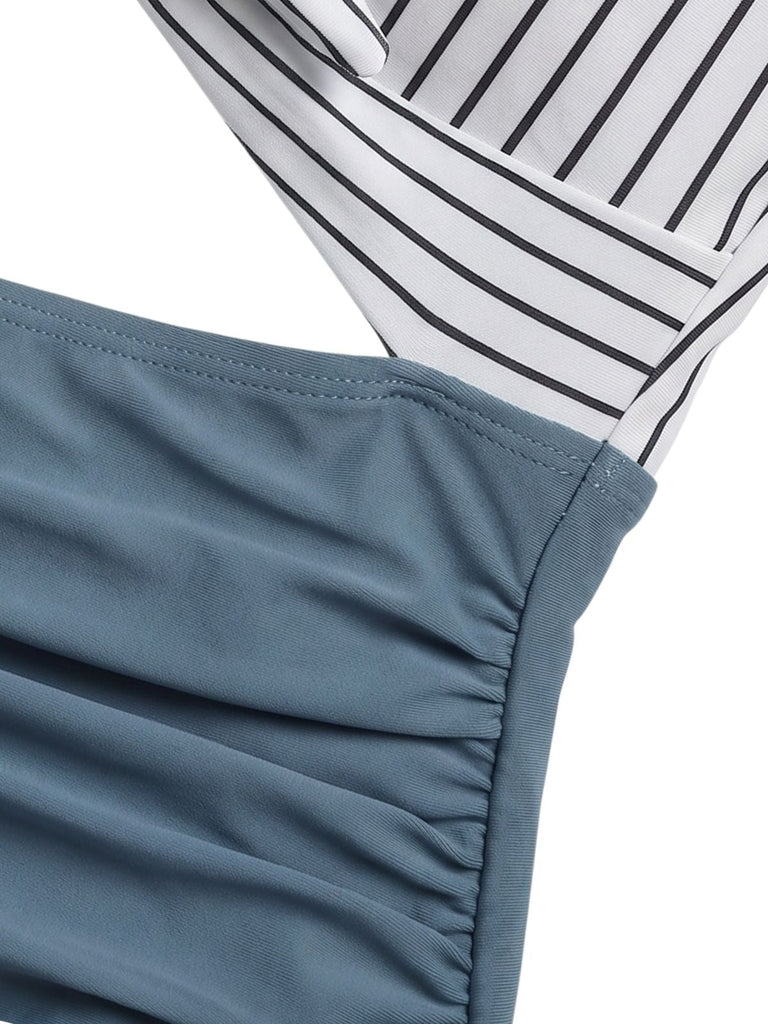 Blauer 30er Badeanzug mit Hohe Taille und Streifen