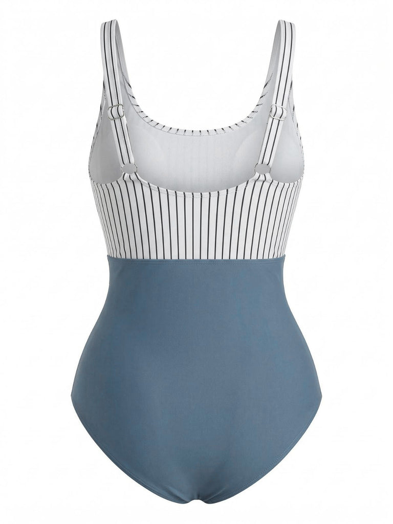 Blauer 30er Badeanzug mit Hohe Taille und Streifen