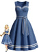 Blaues 40er Sailor-Kleid mit Kontrastbesatz und Taschen