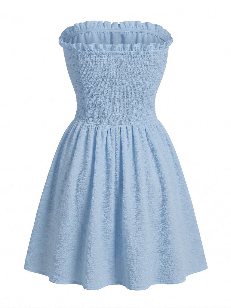 Blaues 40er Trägerloses Minikleid