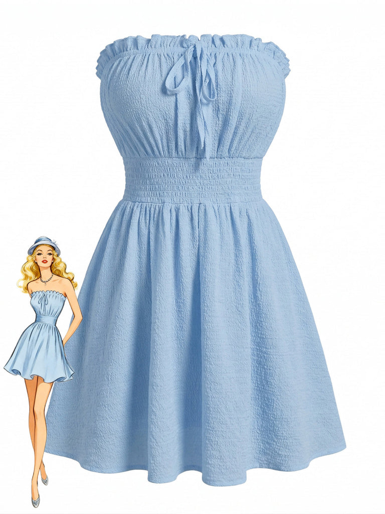 Blaues 40er Trägerloses Minikleid