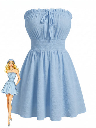 Blaues 40er Trägerloses Minikleid