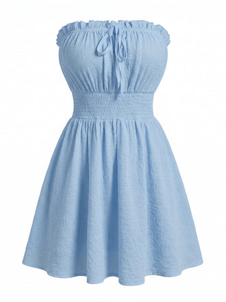 Blaues 40er Trägerloses Minikleid
